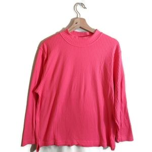 CROSSROADS Women's Vintage Pink Round High Neckline Long Sleeve Pleated Shirt 1X